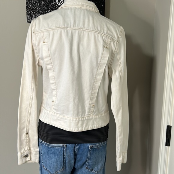 Free People Kiel Wash Off White Denim Jacket Pockets Front Zip Sz S - Picture 8 of 12